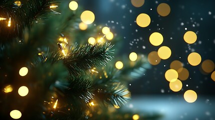 Enchanting Christmas Tree Close-up with Twinkling Lights and Soft Bokeh : Generative AI