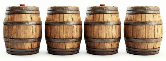 Four Vintage Wooden Barrels