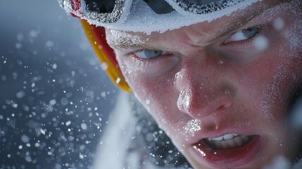 Intense Focus of Winter Sports Athlete in Close-up Action Shot | Ultra-Detailed Competition Moment