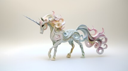 Fototapeta premium colorful origami paper sculpture of a unicorn , unicorn paper toy