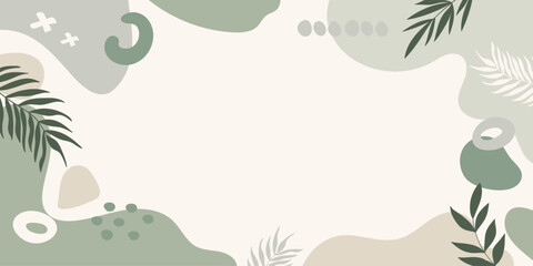 Naklejka premium Light green organic shapes background. Minimal modern fluid shapes banner with flowing shapes for advertising, ads, presentations, social media