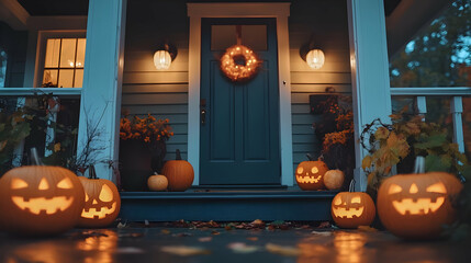 Obraz premium Jack-O'-Lantern Porch Halloween Decor Illustration