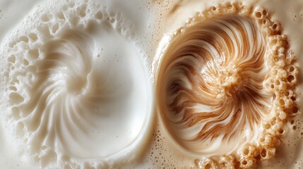 Close-up of Creamy Coffee Foam with Swirling Brown Patterns
