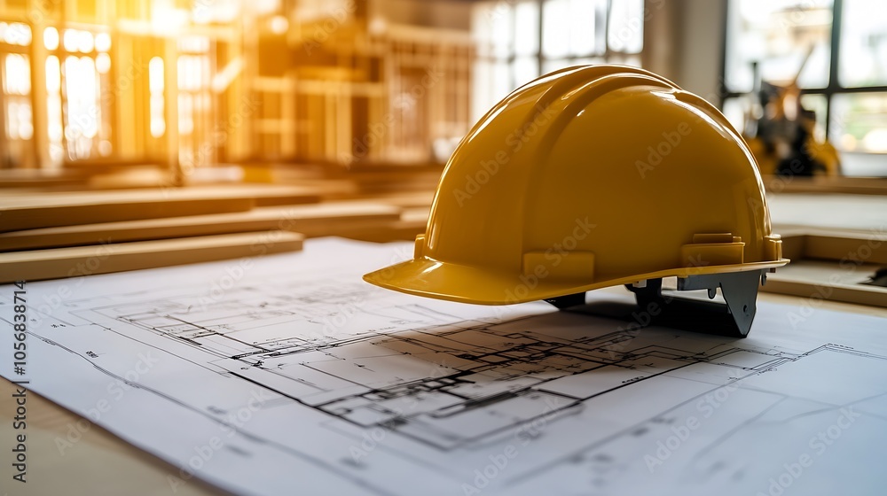 Poster Architectural Project Development with Safety Gear and Building Plans : Generative AI