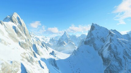 Fototapeta premium Extreme Winter Sports Adventure - Skiers Descending Mountain Range in Breathtaking Scene