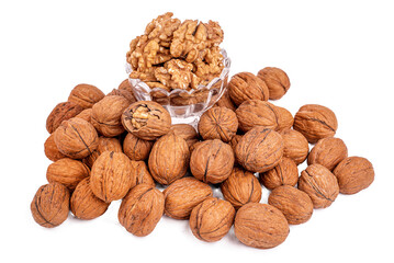 Collection of walnuts isolated on white or transparent background