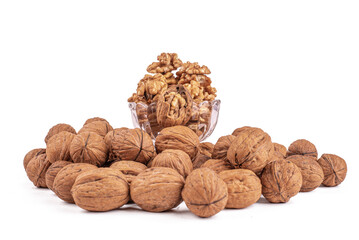 Collection of walnuts isolated on white or transparent background
