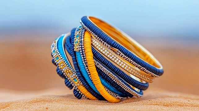 Fototapeta Colorful Bangle Bracelets on Sand  Jewelry  Fashion Accessory  Indian Culture  Ethnic Styl