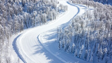 Obraz premium Embracing Winter Wonders: Ski Trail Adventure in Enchanting Snowy Forest