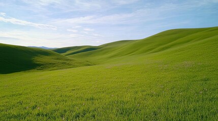 Obraz premium Vast green hills under a clear blue sky, showcasing the beauty of nature and tranquility in a serene landscape.