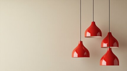 Soft-toned red pendant lamps in a minimalist style, arranged symmetrically against a beige background, perfect for warm, cozy ambiance.