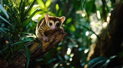 Obraz premium Sugar Glider Perched on a Lush Green Branch
