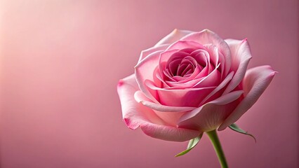 Fototapeta premium Close-up of a pink rose in full bloom against a soft pink background, beautiful blooms, rose bouquet, romantic flowers