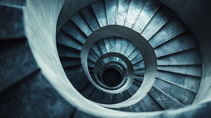 Obraz premium Abstract spiral staircase with industrial metal design in cool tones : Generative AI