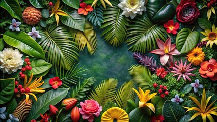Aerial view of tropical flowers and plants