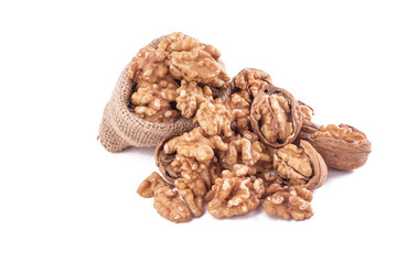 walnut and leaves isolated on white background