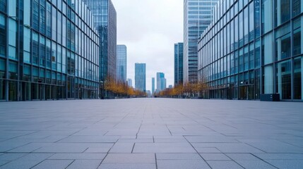 Fototapeta premium Empty City Street with Modern Glass Buildings and Pavement