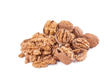 walnut and leaves isolated on white background