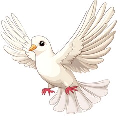 Obraz premium A cartoon dove flying on a white background.