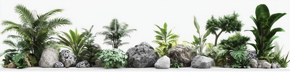 Tropical Garden with Stones and Lush Greenery