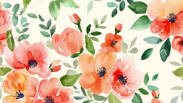 Flower watercolor pattern seamless loop animation.