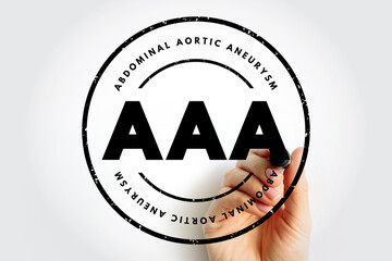 AAA Abdominal Aortic Aneurysm - localized enlargement of the abdominal aorta, acronym text stamp...