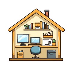 Obraz premium Cartoon home office icon representing remote work or productivity on a white background.