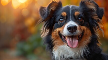 Cute Dog Portrait: Smiling Canine with Warm Autumn Colors