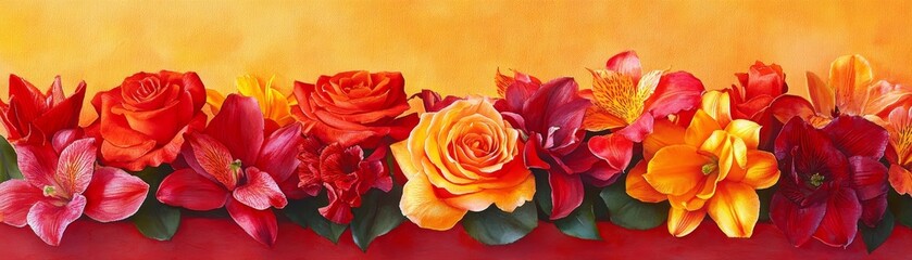 Obraz premium Vibrant red floral painting, a stunning display of flowers in bloom 