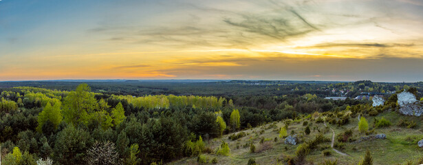 Cloudy sunset over forest