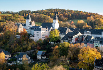 view of Schwarzenberg Castle in the Saxon town of Schwarzenberg during the autumn season