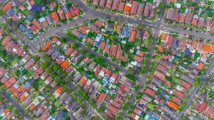 defaultPanoramic aerial drone view of Western Sydney Suburbs with Houses roads and parks in Sydney...