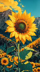 Luminous sunflower in water design on vertical 14.