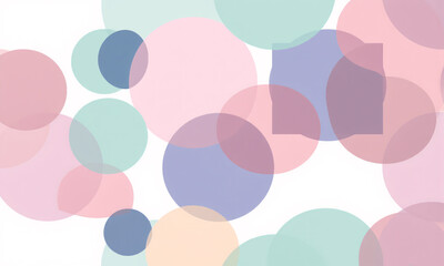 A seamless pattern of overlapping geometric shapes&mdash;circles squares and triangles&mdash;in soft pastel colors