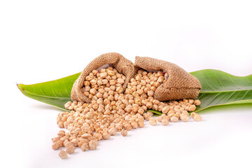 dried chickpeas in the sack, isolated on white