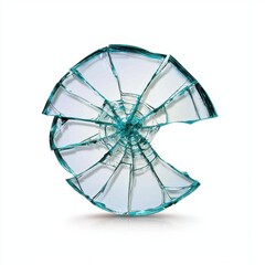 A photostock of a broken car windshield on a white background, sharp and damaged.