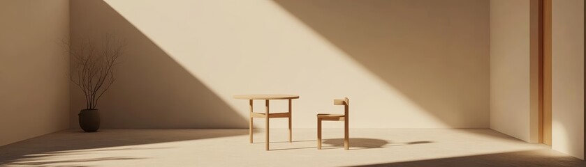 Cozy room interior, small table by the window with natural light for a relaxing atmosphere