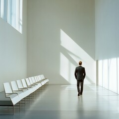 Fototapeta premium Man walks in white waiting room