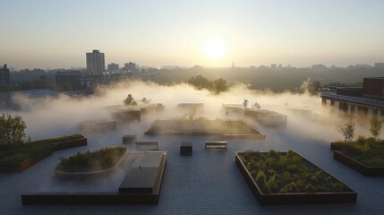 Serene Misty Morning in the Urban Landscape