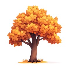 A cartoon tree with autumn leaves on a white background.