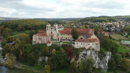 Fototapeta premium Scenic aerial of Tyniec Abbey and river