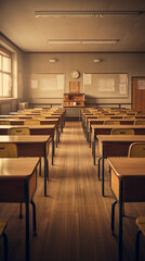 Fototapeta premium A desk in an empty classroom