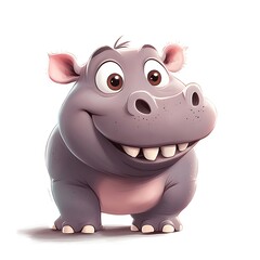 Fototapeta premium Cartoon baby hippo with big teeth on a white background.