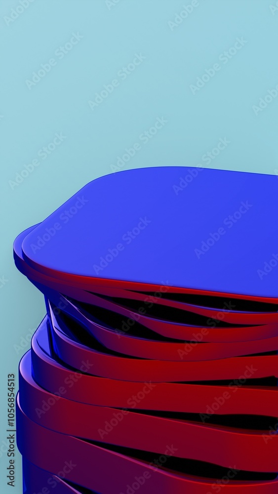 Aufkleber abstract stack of curved layers in blue and red on light blue background