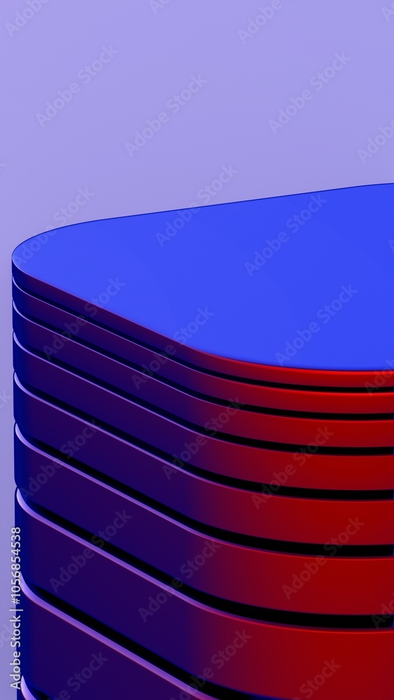Poster abstract stack of curved layers in blue and red on light blue background