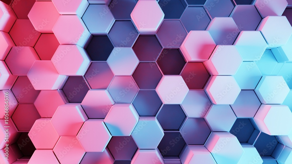 Poster Colorful 3D Hexagonal Pattern with Gradient Shades