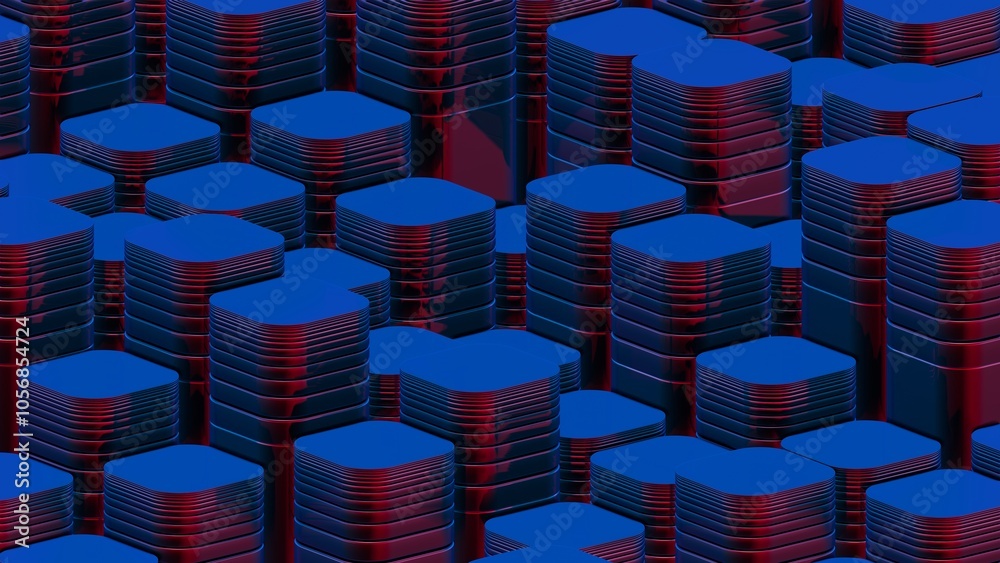 Poster abstract stacked blue and red rounded shapes
