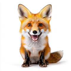 Obraz premium A photostock of a fox sitting against a white background, alert and natural.
