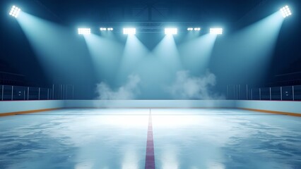 Professional ice rink, sports arena. Stadium with floodlights. Ice background.