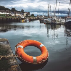 Orange ring keeps you safe in the water at the marina.